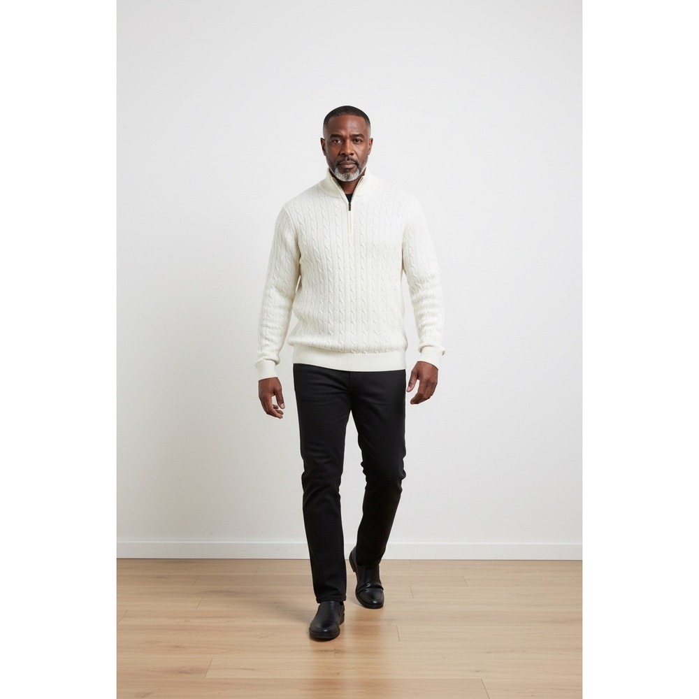 Club Room Men's Cable Knit Half Zip Sweater Winter Ivory, Size XXL, NWT‎